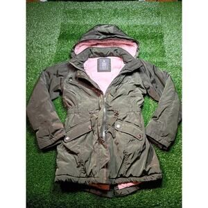 Girls' Army Green Parka Jacket with Pink Faux Fur